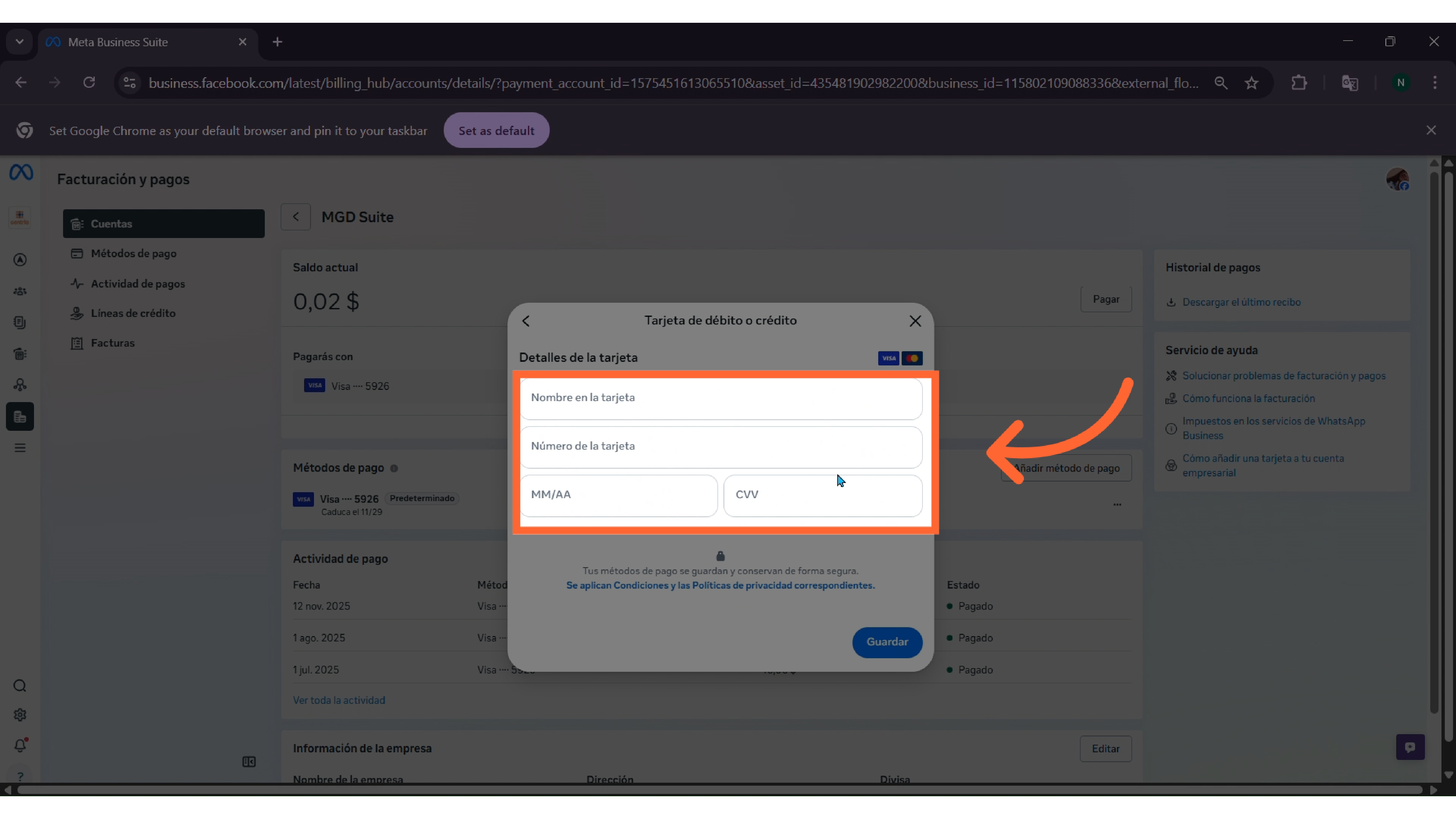Completa todos los campos con los datos de tu tarjeta
