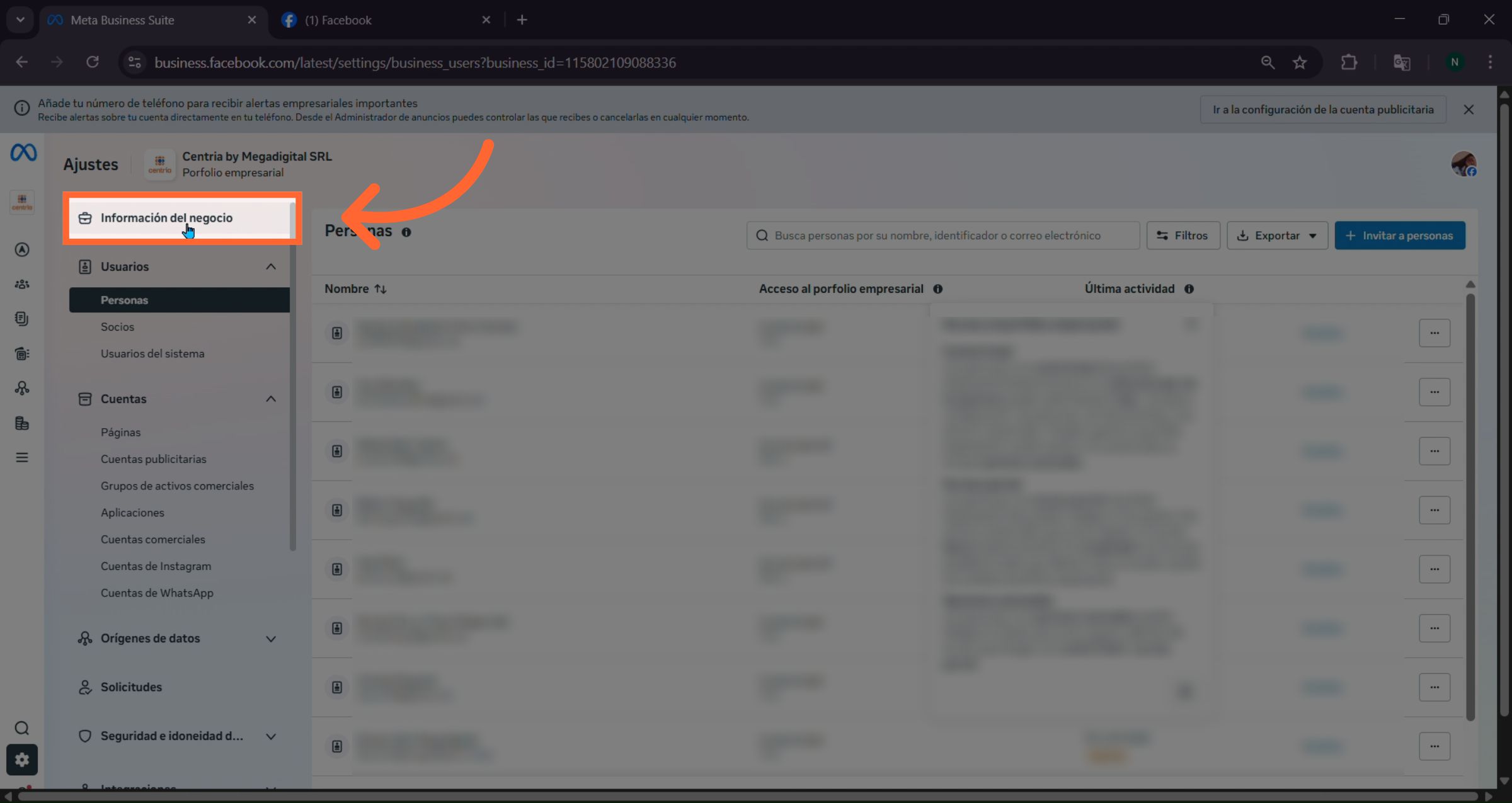Ir a información del negocio