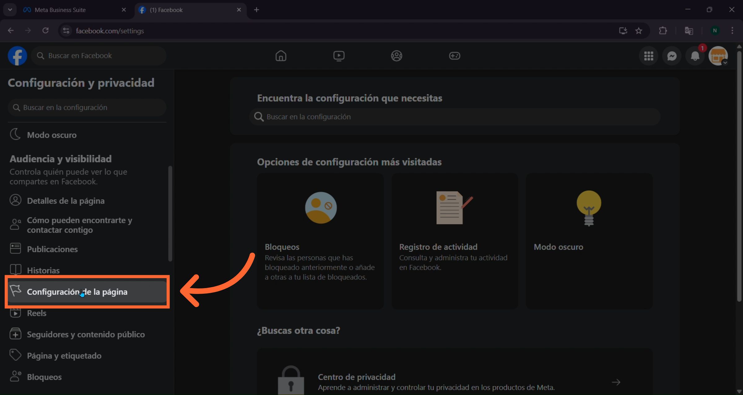 Ve a configuración de la página